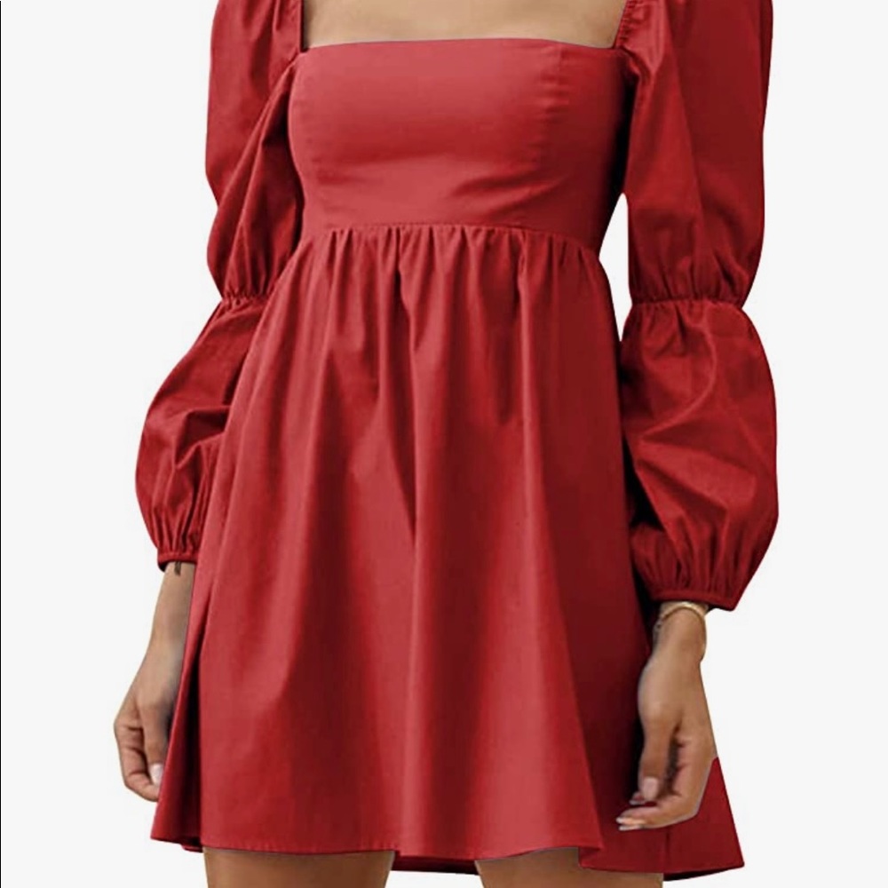Square Neck Dress Long Puff Sleeve.